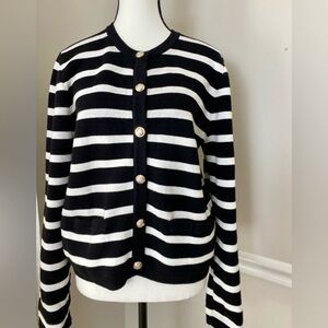 Pretty Garden Black & White Striped Knit Cardigan Sweater Small 100% Cotton